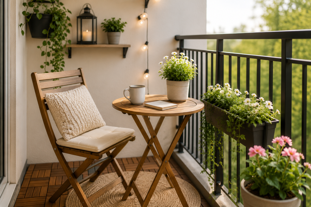 foldable chair and table in small balcony